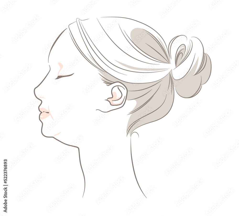 ふっくらとした横顔の女性 - 二重顎　アップスタイル　ナチュラル