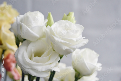 Bouquet of lisianthus flowers  eustoma . Romantic wedding decoration.