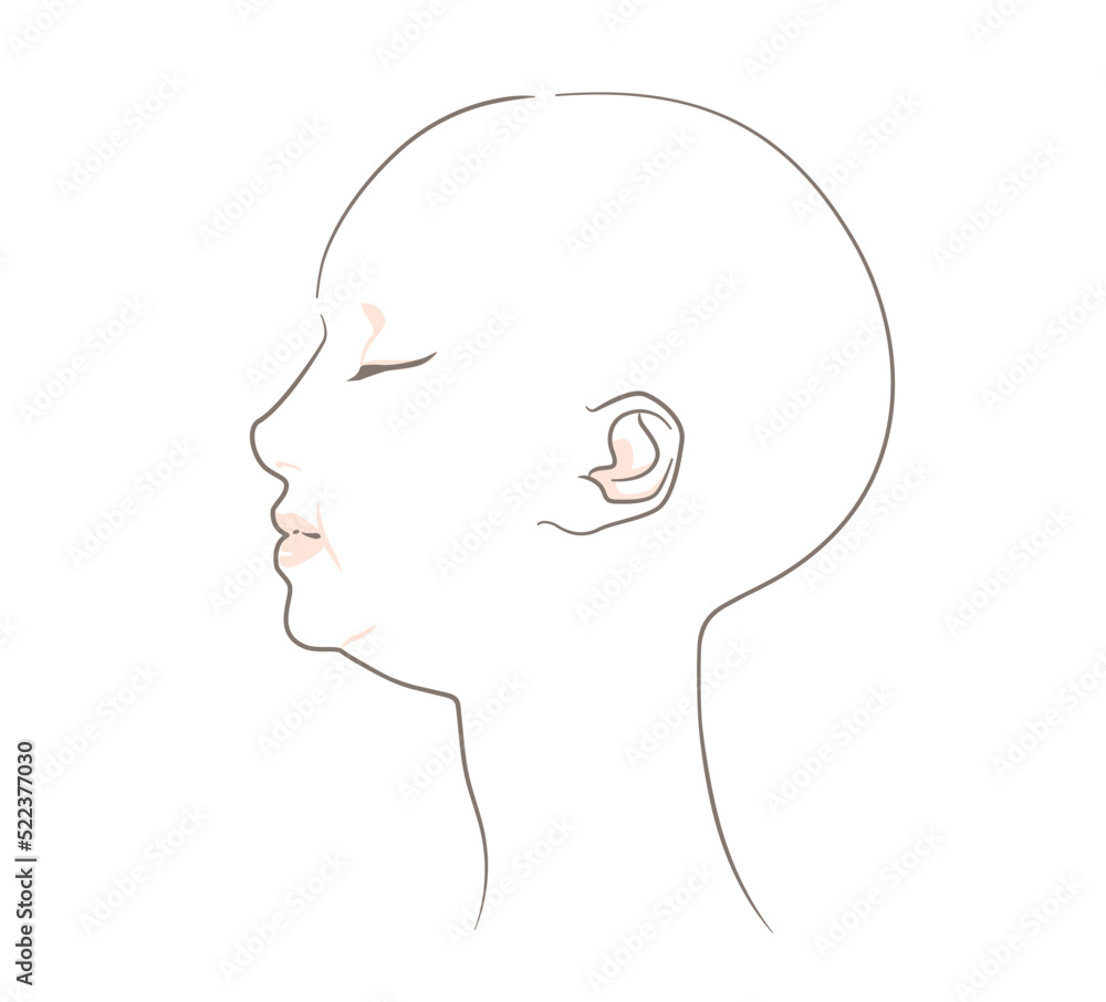 ぽっちゃりとした横顔の女性 - あごのライン　二重顎　ナチュラル　まっすぐ　髪の毛なし