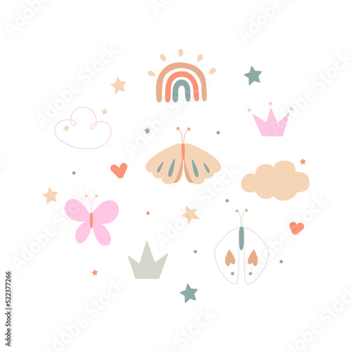 set of different beautiful elements for girl