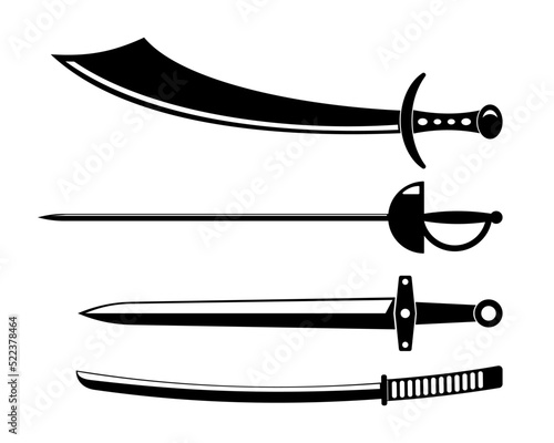 Swords silhouette, medieval, arabe, katana.