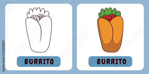 Burrito cartoon illustration for children's coloring book