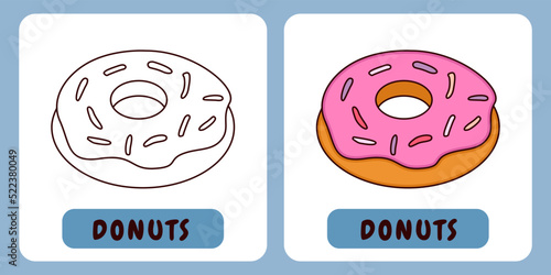 Donuts cartoon illustration for children's coloring book