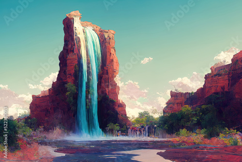 Arizona Waterfall scene, colorful landscape
