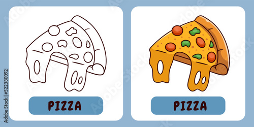 Pizza cartoon illustration for children's coloring book