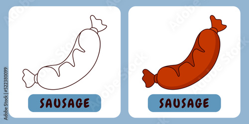 Sausage cartoon illustration for children's coloring book