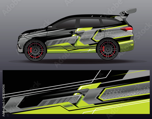 Car wrap design vector. Graphic abstract stripe racing background kit designs for wrap vehicle  race car  rally  adventure and livery