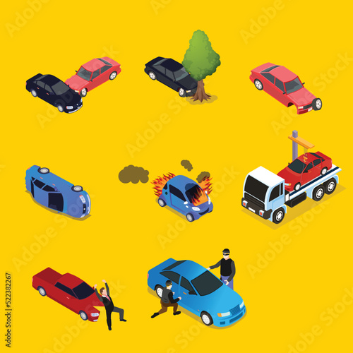 Car insurance protection isometric 3d vector illustration concept for banner, website, illustration, landing page, flyer, etc.