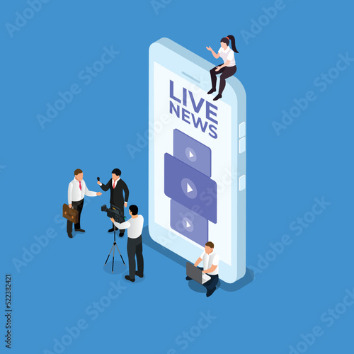 Live news people isometric 3d vector illustration concept for banner, website, illustration, landing page, flyer, etc.