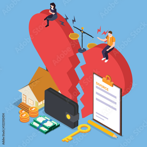 Agreement divorce papers and property division isometric 3d vector illustration concept for banner, website, illustration, landing page, flyer, etc.