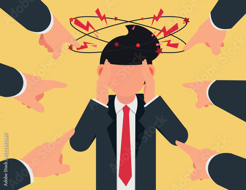 Blame business people, pressure of society. Many fingers pointing at a businessman