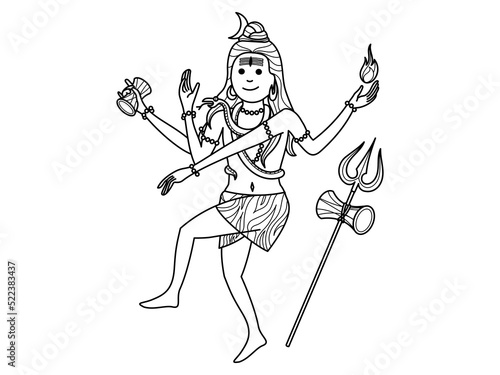 Coloring book for children. Dancing god Shiva.