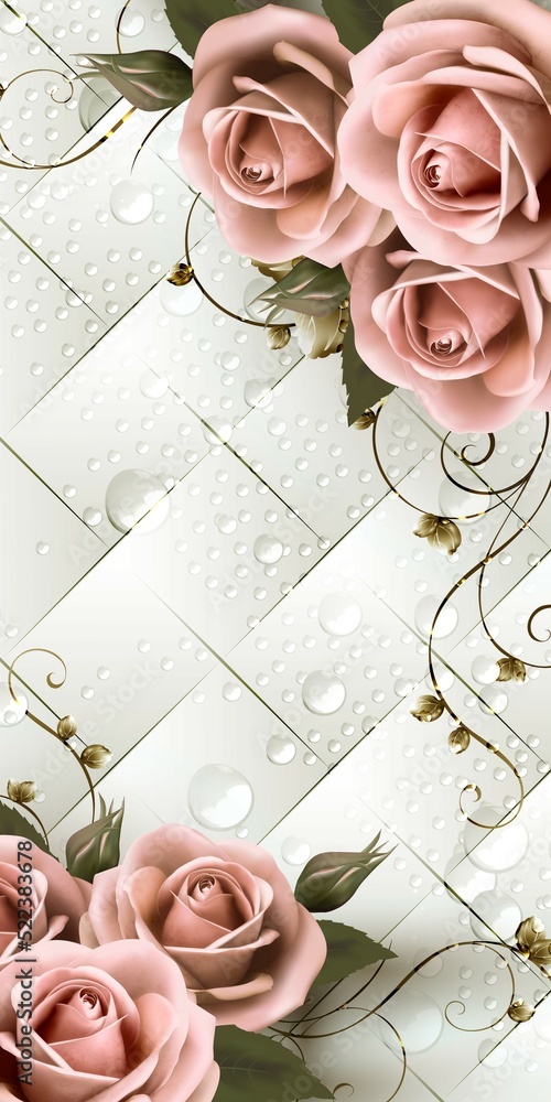Avikalp MWZ0882 Pink Gold Flowers Leaves 3D HD Wallpaper  Avikalp  International  3D Wallpapers