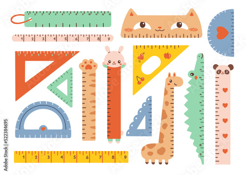 Cute rulers set kawaii isolated flat design vector