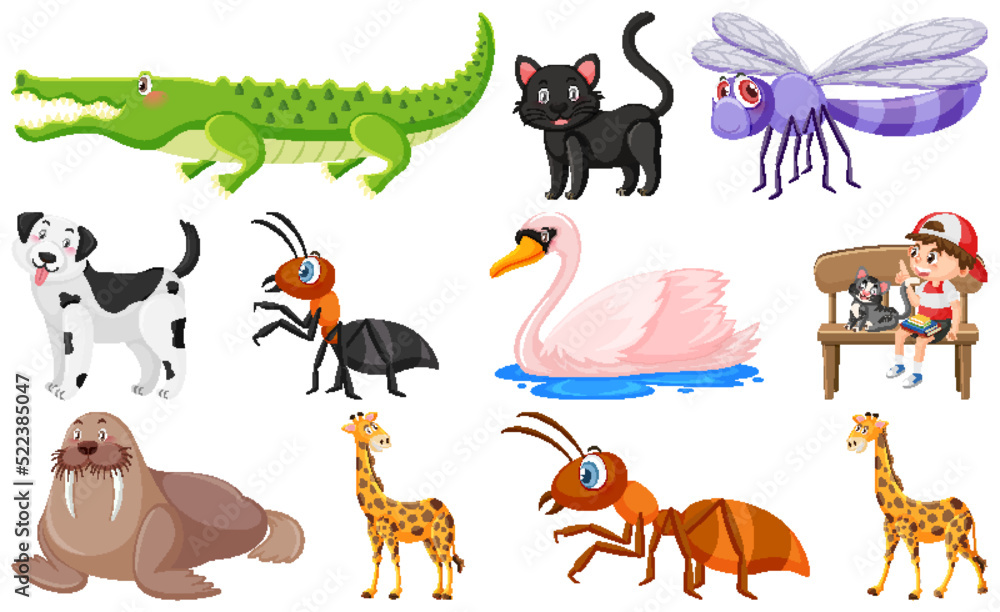 Obraz premium Set of various wild animals in cartoon style