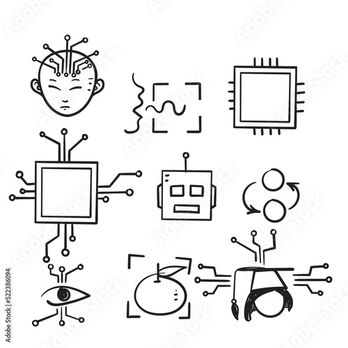 hand drawn doodle Set of Artificial Intelligence Related illustration vector