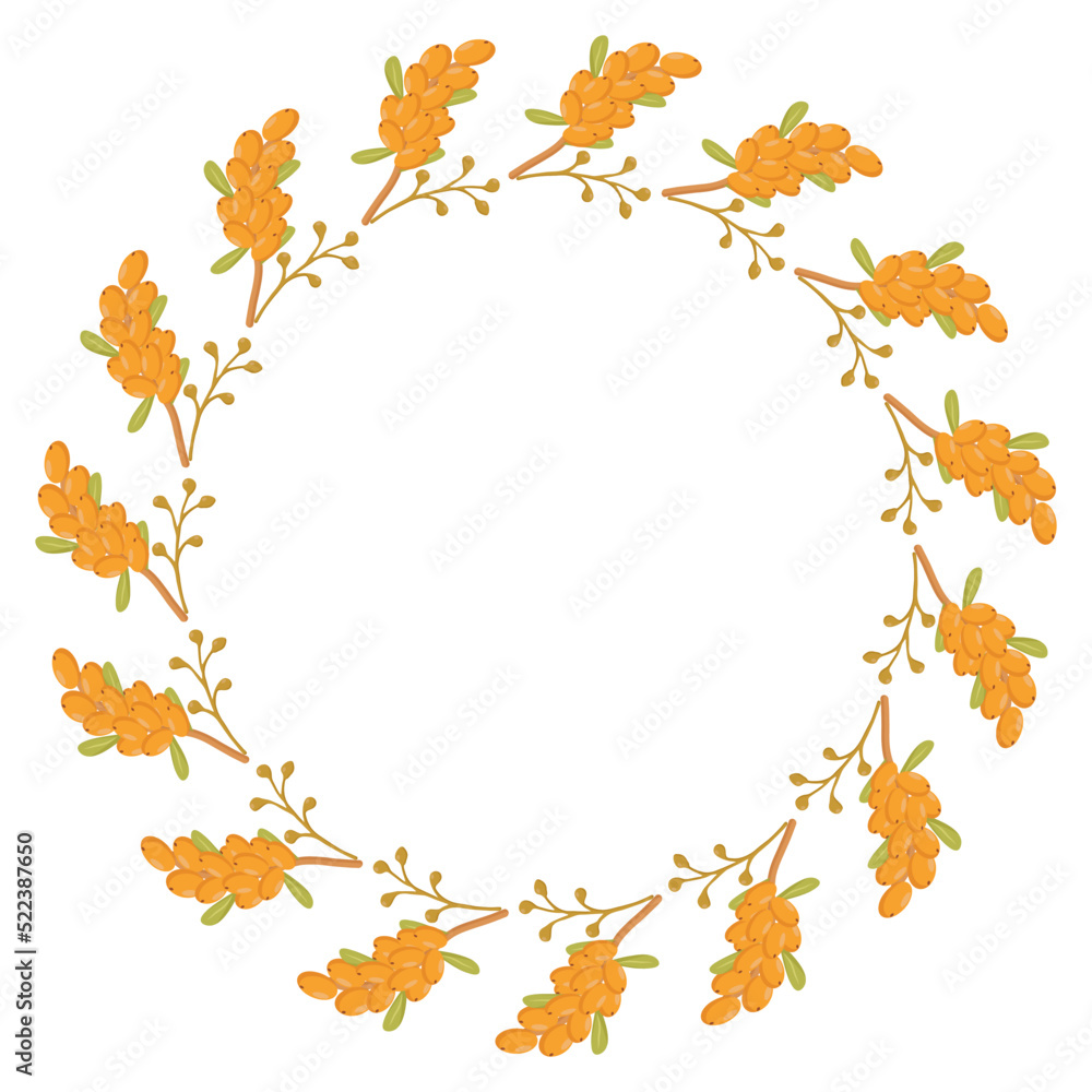round frame of sea buckthorn twigs for poster banner postcards round frame of sea buckthorn twigs for poster banner postcards