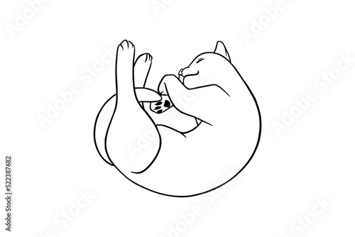 Lying cat black sketch. Playful cat in doodle style. Cute vector illustration isolated in white background