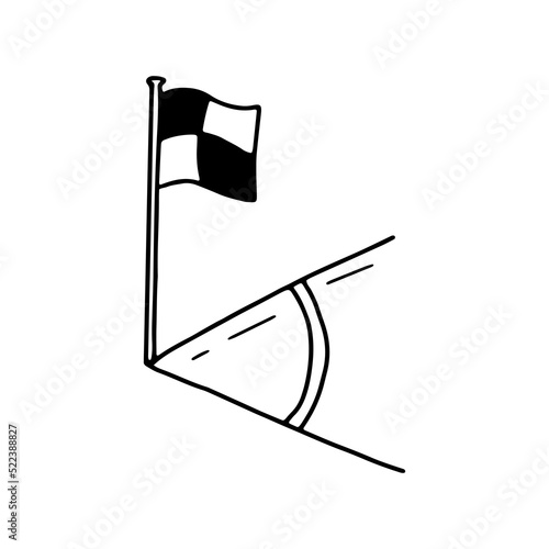 Doodle soccer corner and flag, Vector line sketch football illustration
