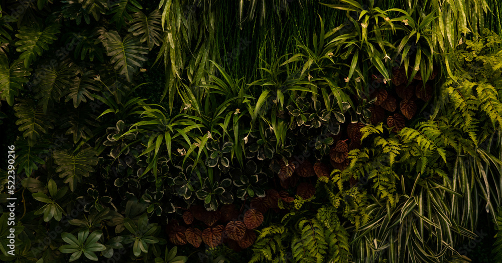 custom made wallpaper toronto digitalFull Frame of Green Leaves Pattern Background, Nature Lush Foliage Leaf Texture, tropical leaf