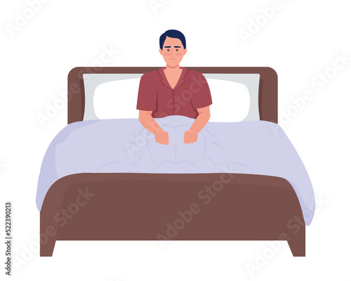Sad man with sleep disorder semi flat color vector character. Editable figure. Full body person on white. Sleepiness simple cartoon style illustration for web graphic design and animation