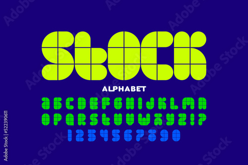 Modular style font, alphabet letters and numbers vector illustration