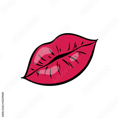 Bright red female lips in retro pop art style. Mouth with pouting lips. Vector illustration.