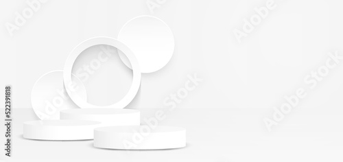 Theme product presentation podium display circle shape white background. Vector.