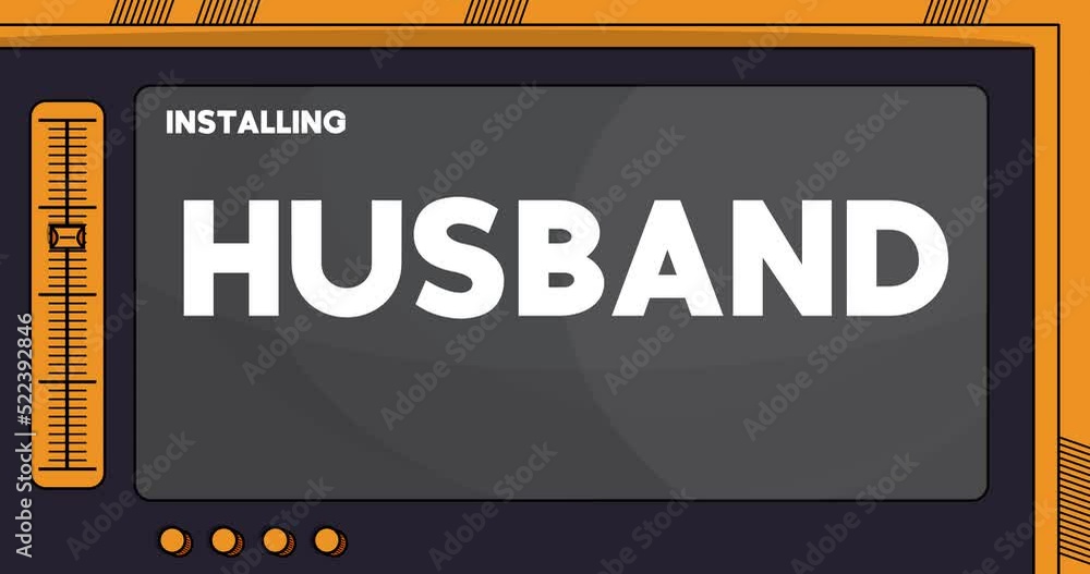 Cartoon Computer With the word Husband. Video message of a screen displaying an installation window. Cartoon Computer With the word Husband. Video message of a screen displaying an installation window.