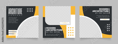 social media template banner house architecture service promotion. fully editable instagram and facebook square post frame puzzle organic sale poster