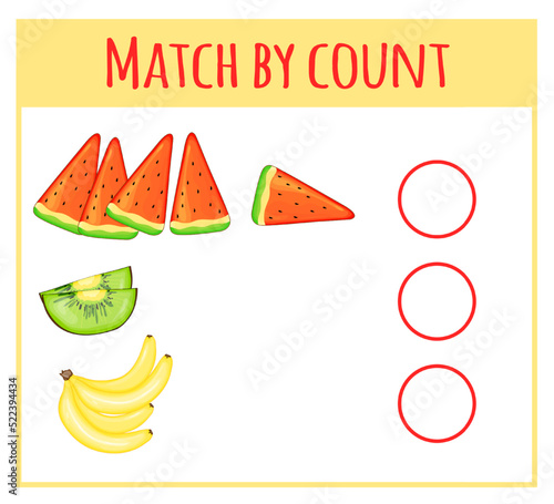 Kids learning number material. Educational game for preschool children with different subjects. Cartoon vector illustration