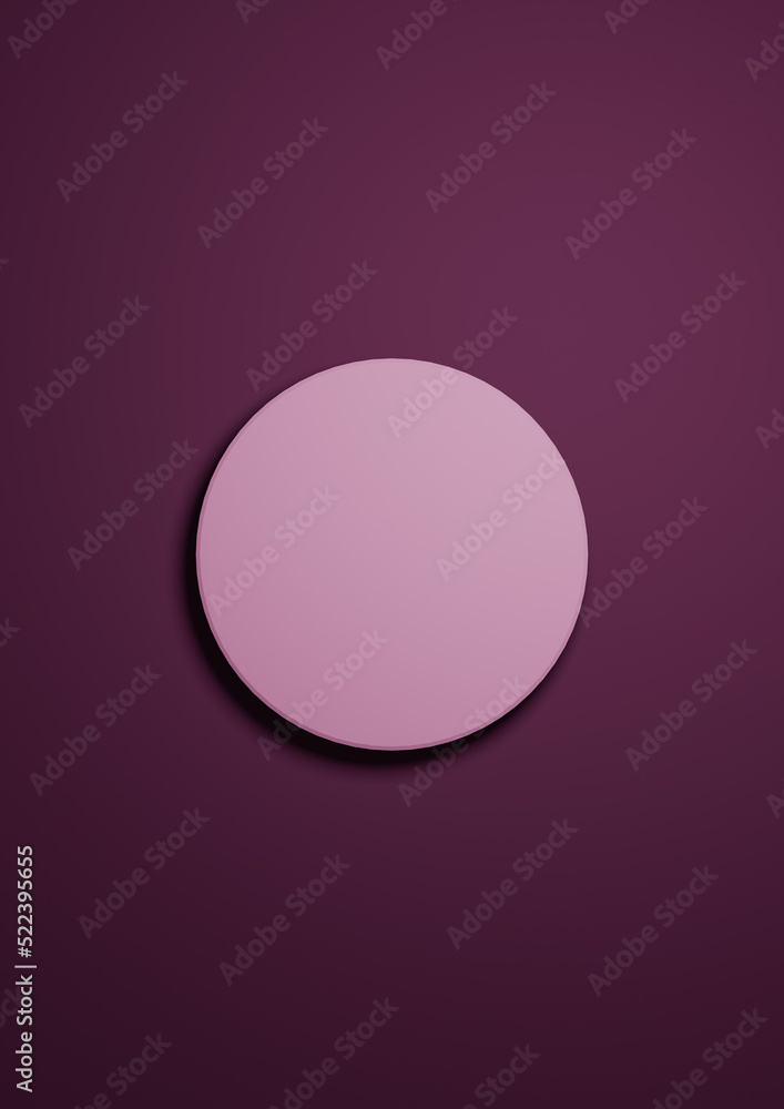 Dark magenta, purple 3d Illustration simple minimal product display background top view flat lay with one cylinder, circle podium or stand from above Dark magenta, purple 3d Illustration simple minimal product display background top view flat lay with one cylinder, circle podium or stand from above