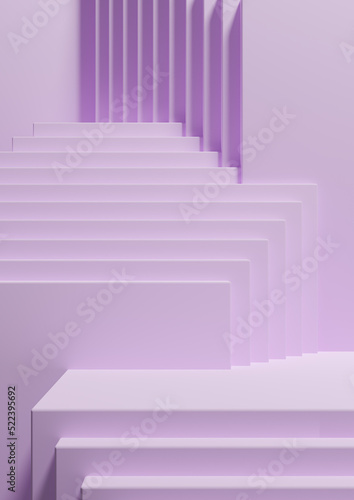 Light, pastel, lavender pink 3D Illustration simple minimal product display background side view abstract squares podium stand for product photography or wallpaper for luxury products