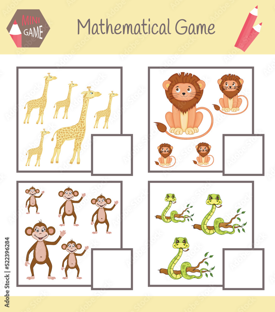 Fototapeta premium Workbook on mathematics for preschool education. Puzzles for children. Learn to count. Solve examples