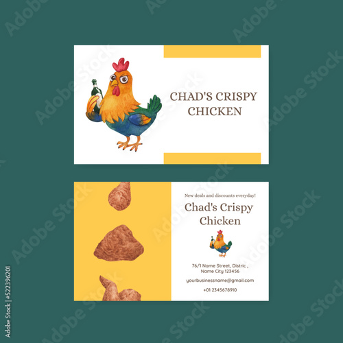 Name card template with chicken farm food concept,watercolor style