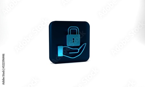 Blue Lock icon isolated on grey background. Padlock sign. Security, safety, protection, privacy concept. Blue square button. 3d illustration 3D render © Iryna