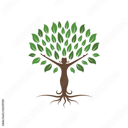 woman tree icon vector concept design template