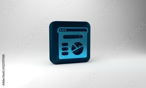 Blue Pie chart infographic icon isolated on grey background. Diagram chart sign. Blue square button. 3d illustration 3D render