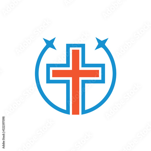 Meditation cross star or church star template vector icon