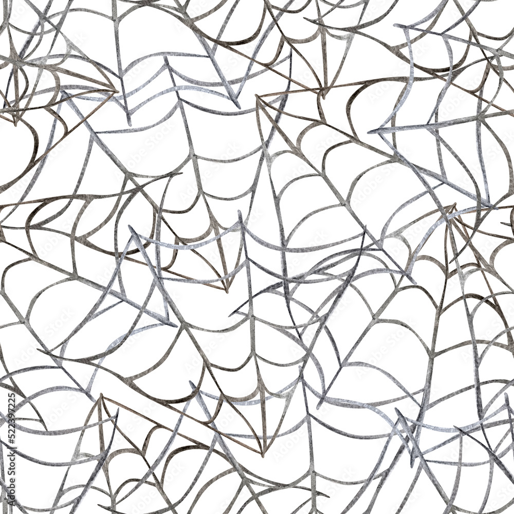 Fototapeta premium Black cobweb watercolor seamless pattern. Template for decorating designs and illustrations.