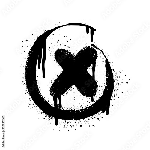 Spray painted graffiti check mark in black over white. X symbol. isolated on white background. vector illustration
