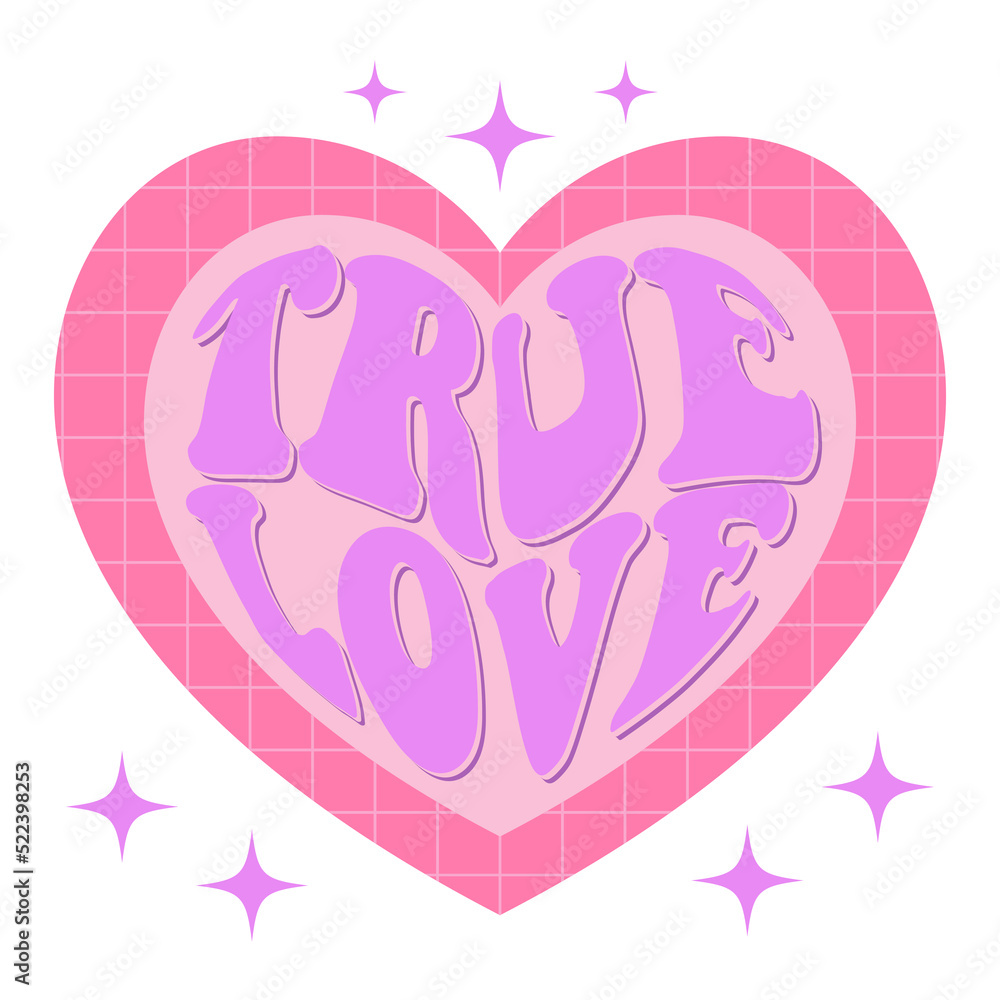 70s groovy true love slogan. Retro print with pink heart symbol for graphic tee, tshirt or sticker 70s groovy true love slogan. Retro print with pink heart symbol for graphic tee, tshirt or sticker