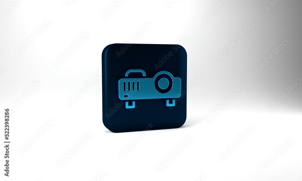 Blue Presentation, movie, film, media projector icon isolated on grey background. Blue square button. 3d illustration 3D render Blue Presentation, movie, film, media projector icon isolated on grey background. Blue square button. 3d illustration 3D render