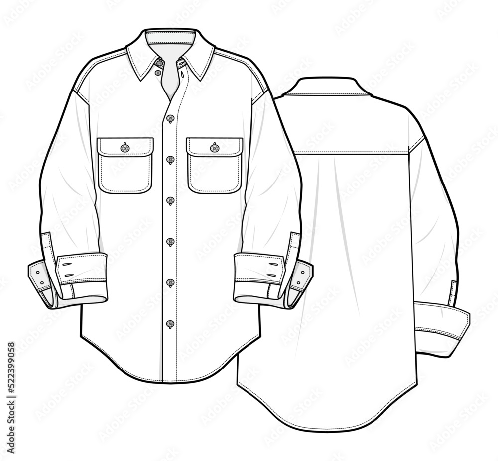mens long sleeve oversize collar shirt fashion flat sketch vector ...