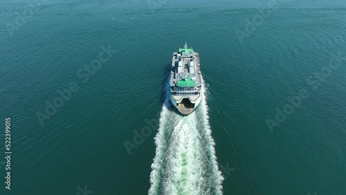Overhead aerial shot of a Washington State ferry sailing its route. photo
