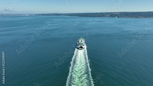 Aerial shot pulling away from a Washington State ferry. photo