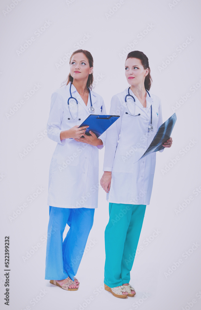 Two young woman doctor , standing in hospital Two young woman doctor , standing in hospital