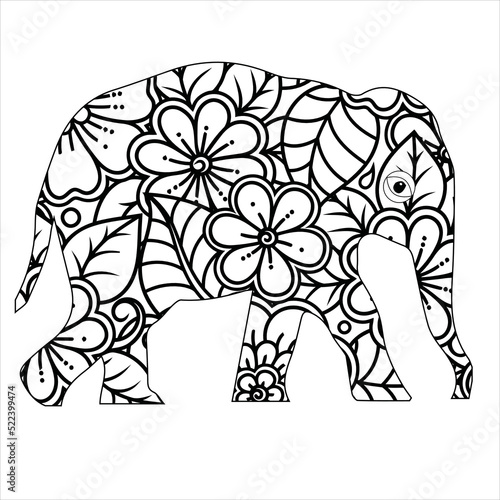 Animal mandala coloring page .Elephant Mandala 