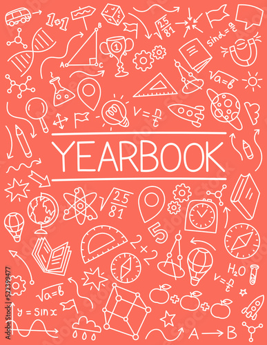 School yearbook cover. Sketch doodle background. Hand drawn vector line. Editable stroke size. photo