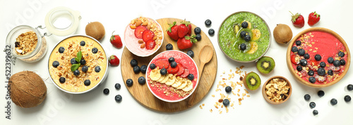 Concept of tasty and healthy food with smoothie